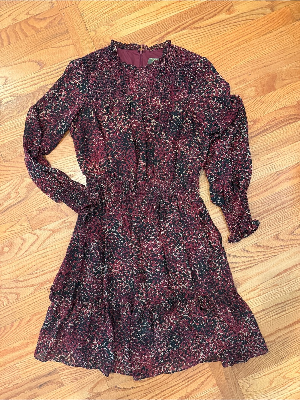 Taylor Burgundy Speckled Long-Sleeve Ruffle Dress